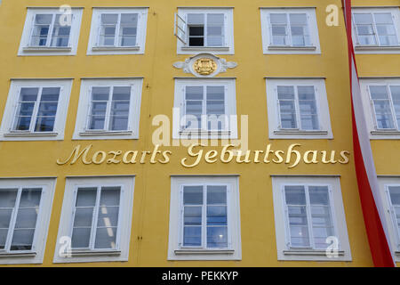 Geburtshaus von Wolfgang Amadeus Mozart in Salzburg, Österreich Stockfoto