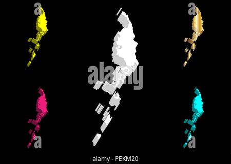 3D-Karte von Palau (Belau, Palaos, Pelew, Republik von Palau) - weiß, gelb, lila, blau und gold-Vector Illustration Stock Vektor