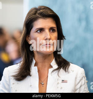 Der US-Botschafter bei den Vereinten Nationen Nikki Haley auf einer Pressekonferenz bei den Vereinten Nationen in New York City am 20. Juli 2018 Stockfoto