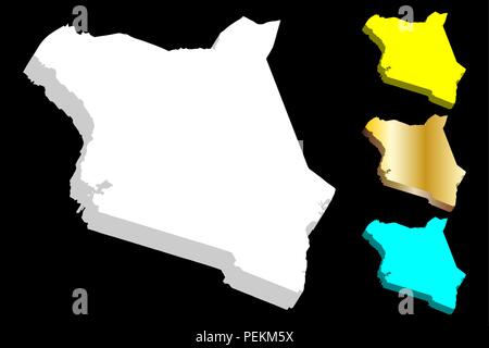 3D-Karte von Kenia (Republik Kenia) - weiß, gelb, blau und gold-Vector Illustration Stock Vektor