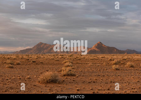 Am frühen Morgen Licht Beleuchtung auf Berge und Gras in der Wüste Landschaft, Namibia Stockfoto