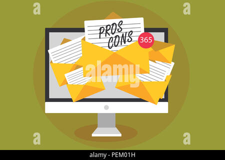 Konzeptionelle Handschrift zeigen Profis Kons. Business Foto Text der günstigen und ungünstigen Faktoren oder aus Gründen der Person Computer E-Mails empfangen Mich Stockfoto