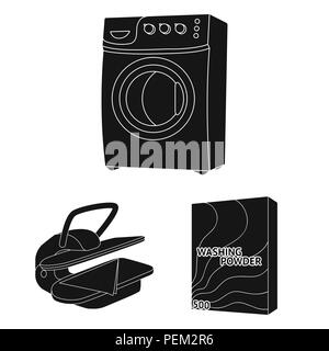 Chemische Reinigung Ausrüstung schwarze Symbole in der Sammlung für Design. Waschen und Bügeln vektor Symbol lieferbar Abbildung. Stock Vektor