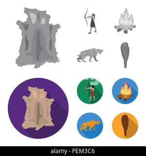 Mann, Jäger, Zwiebel, Lagerfeuer. Stein alter Sammlung Icons in Schwarzweiß, flacher Stil vektor Symbol lieferbar Abbildung. Stock Vektor