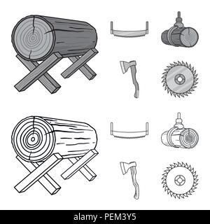 Anmelden unterstützt, Säge, Axt, die Logs. Sägewerk und Holz Sammlung Icons in Grenzen gesetzt, Schwarzweiß-Stil vektor Symbol lieferbar Abbildung: Stock Vektor