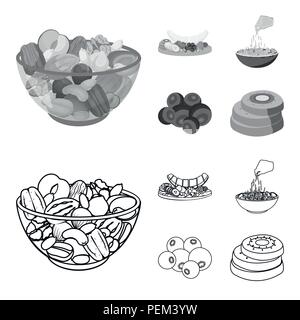 Gemischte Nüsse, Obst und anderen Lebensmitteln. Food Collection Symbole in der Gliederungsansicht, Schwarzweiß-Stil vektor Symbol lieferbar Abbildung. Stock Vektor