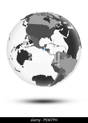 Guatemala, mit Flagge auf Globus mit Schatten auf weißem Hintergrund. 3D-Darstellung. Stockfoto
