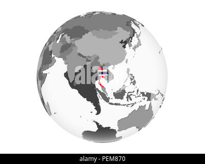 Thailand auf Grau politische Globus mit embedded Flagge. 3D-Abbildung auf weißem Hintergrund. Stockfoto