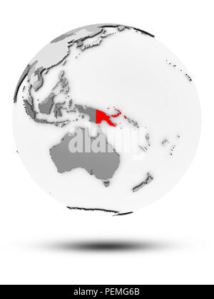 Papua Neuguinea auf einfachen grauen Kugel mit Schatten auf weißem Hintergrund. 3D-Darstellung. Stockfoto