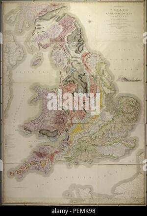 Eine Abgrenzung der Schichten von England und Wales, mit einem Teil von Schottland; die Zechen und Bergwerke, die Sümpfe und Fen Lands, die ursprünglich vom Meer übergelaufen, und die Sorten von Erde... Von W. Smith. (Geologische Tabelle 0037. Stockfoto