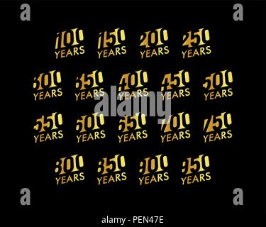 Jahrestag Vektor kursive Ziffern festgelegt. Geburtstag logo Sammlung. Goldene Jahre Zeichen auf schwarzem Hintergrund. Jubiläum illustration Design. Stock Vektor