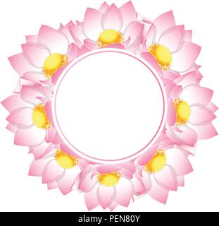 Rosa Indischer lotus Banner Kranz. Nelumbo nucifera, heilige Lotus, Bohne von Indien, ägyptische Bohne. Nationale Blume von Indien und Vietnam. Vector Illustration Stock Vektor