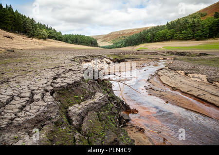 Ein Stück von Klinker entdeckt weit unter den üblichen Grenzlinie von Howden Reservoir, dating vielleicht von der Konstruktion des Behälters in den frühen 1900er Jahren. Stockfoto