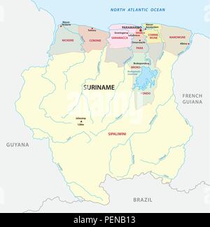 Republik Suriname administrative und politische Vektorkarte. Stock Vektor