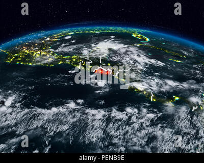 El Salvador aus dem Weltraum in der Nacht auf der Erde mit sichtbaren Grenzen. 3D-Darstellung. Elemente dieses Bild von der NASA eingerichtet. Stockfoto
