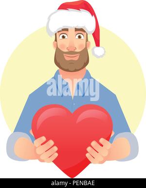 Geschäftsmann in Santa Claus hat. Mann gibt. Liebe Symbol Vektor. Liebe Konzept Stock Vektor