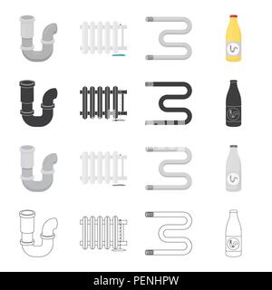 Flüssig, Werkzeuge, Geräte, Leitungen und anderen Symbol im Comic-stil. Mole, Sanitär, flüssig, Symbole in der Sammlung. Stock Vektor