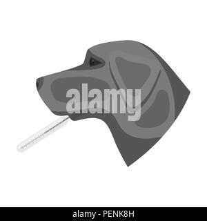 Hund mit Thermometer Symbol in Schwarzweiß-Design auf weißem Hintergrund. Tierklinik symbol Vektor Illustration. Stock Vektor