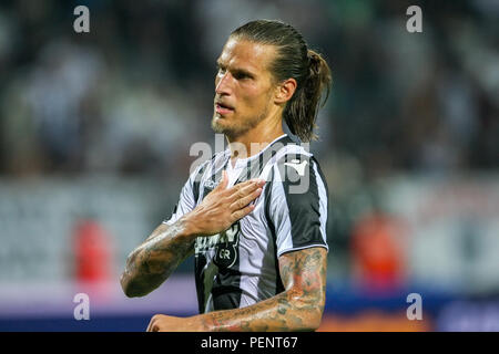 Thessaloniki, Griechenland - August 8, 2018: die Spieler von PAOK Aleksandar Prijovic in Aktion während der UEFA Champions League dritte qualifikationsrunde zwischen Stockfoto