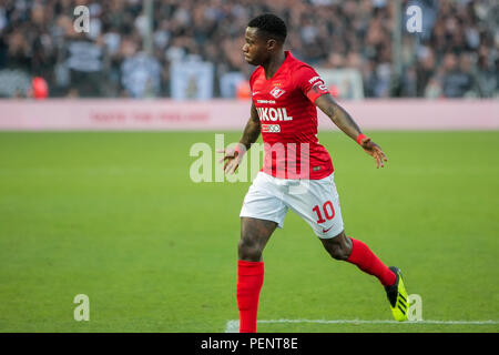 Thessaloniki, Griechenland - August 8, 2018: die Spieler von Spartak Quincy Promes in Aktion während der UEFA Champions League dritte qualifikationsrunde zwischen PAO Stockfoto