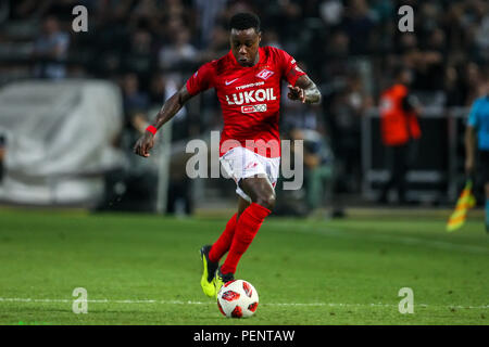 Thessaloniki, Griechenland - August 8, 2018: die Spieler von Spartak Quincy Promes in Aktion während der UEFA Champions League dritte qualifikationsrunde zwischen PAO Stockfoto