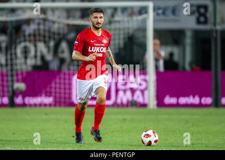 Thessaloniki, Griechenland - August 8, 2018: die Spieler von Spartak Salvatore Bocchetti in Aktion während der UEFA Champions League dritte Qualifikationsrunde zwisch Stockfoto