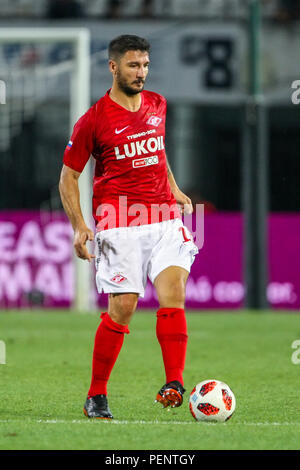 Thessaloniki, Griechenland - August 8, 2018: die Spieler von Spartak Salvatore Bocchetti in Aktion während der UEFA Champions League dritte Qualifikationsrunde zwisch Stockfoto