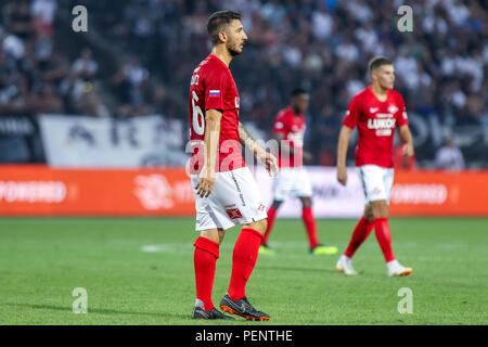 Thessaloniki, Griechenland - August 8, 2018: die Spieler von Spartak Salvatore Bocchetti in Aktion während der UEFA Champions League dritte Qualifikationsrunde zwisch Stockfoto