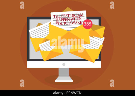 Schreiben Hinweis mit den Besten passieren Traum, wenn Sie wach sind. Business Foto präsentiert werden Träume wahr haben zu glauben, Computer, E-Mails empfangen Stockfoto