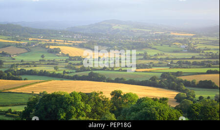 Panoramablick von Ax Tal in East Devon AONB (Gebiet von außergewöhnlicher natürlicher Schönheit) Stockfoto