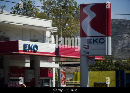 Athen, Griechenland. 15 Aug, 2018. Gas EKO-Logo ist in Athen gesehen. Credit: Omar Marques/SOPA Images/ZUMA Draht/Alamy leben Nachrichten Stockfoto