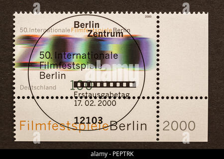 Briefmarke mit dem ersten Tag der Ausgabe Poststempel Film Festival 2000 in Berlin, Deutschland gedenken. Stockfoto