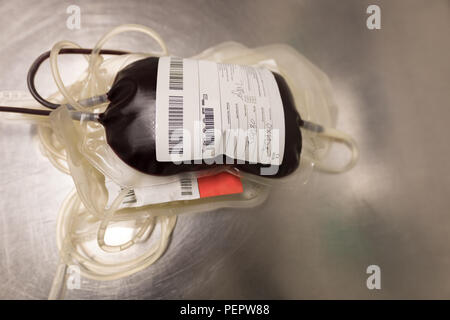 Blut und Plasma Beutel Beutel in Blood Bank Stockfoto