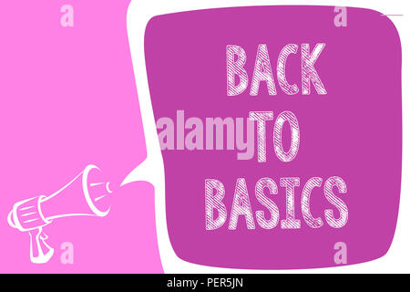 Text Zeichen darstellend zurück zu Grundlagen. Konzeptionelle Foto einfache Dinge grundlegend wichtige Primäre Grundlage Megaphon Lautsprecher Sprechblase importieren Stockfoto