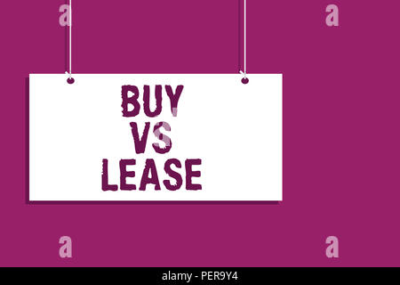 Handschrift Text schreiben Kaufen Vs. Konzept Bedeutung eigenen etwas gegen das Borgen Vorteile Nachteile Hängen board Nachricht Kommunikation ope Stockfoto