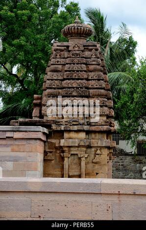 Carving Details, Durga Tempel Komplex, Aihole, Bagalkot, Karnataka, Indien Stockfoto