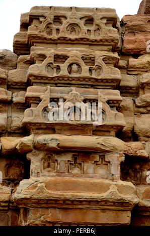 Carving Details, Durga Tempel Komplex, Aihole, Bagalkot, Karnataka, Indien Stockfoto