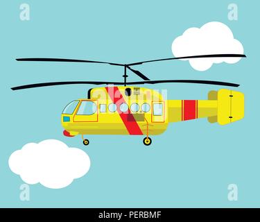 Helicopteryellow Hubschrauber fliegen in den Himmel zwischen den Wolken Stock Vektor