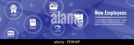 Neue Mitarbeiter, Symbol Prozess mit Handbuch, Checkliste, etc. einstellen Stock Vektor