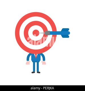 Vector Illustration Geschäftsmann Charakter mit Bulls Eye und Dart in der Mitte. Stock Vektor