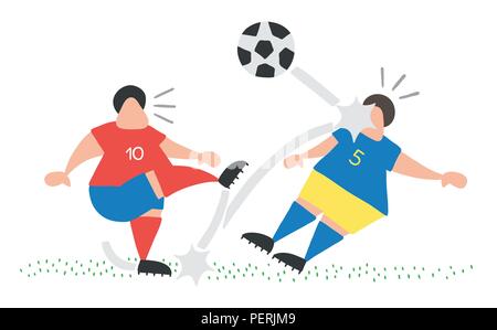 Vector Illustration Comic Fußball Spieler mann Ball treten und schlagen das Gesicht des anderen Spielers. Stock Vektor