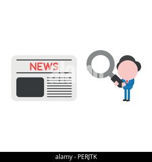 Vector Illustration Geschäftsmann Charakter holding Lupe und auf der Suche nach Zeitung. Stock Vektor