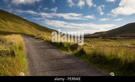 Ein schmaler Pass Road kreuzt Moor auf Caherconree im Slieve Mish Mountains der Halbinsel Dingle in der Grafschaft Kerry in Irland. Stockfoto