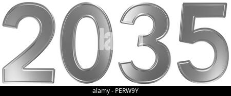 2035 Inschrift, auf weißem Hintergrund, 3D-Rendering Stockfoto