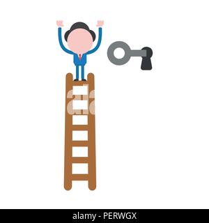 Vector Illustration Konzept der Geschäftsmann Charakter Besteigen der Leiter nach oben und Entriegeln mit Schlüsselsymbol. Stock Vektor