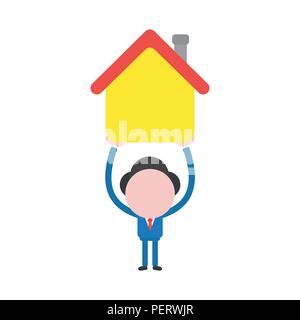 Vector Illustration Konzept der Geschäftsmann Charakter, gelbes Haus Symbol. Stock Vektor