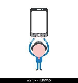 Vector Illustration Konzept der Geschäftsmann Charakter holding BlackBerry-Smartphone-Symbol. Stock Vektor