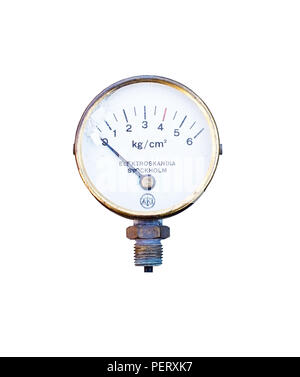 Pressure Meter Sanitär anlagen auf Null solated auf Weiß Stockfoto