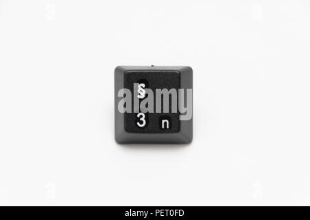 Einzelnen schwarzen Tasten der Tastatur mit verschiedenen Buchstaben Stockfoto