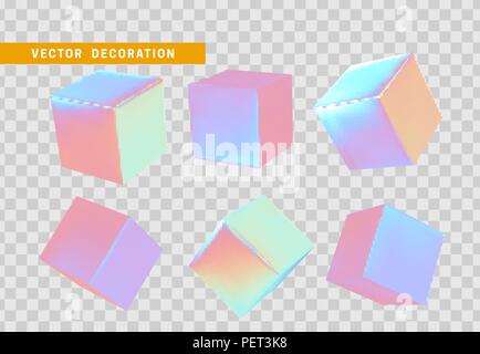 Design Element in Form des 3D-Würfel helles Neon Farbe gesetzt werden. Platz isoliert, mit transparentem Hintergrund Stock Vektor